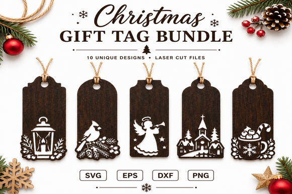 Download Christmas Gift Tag Laser Cut File Bundle - Christmas gift Collection