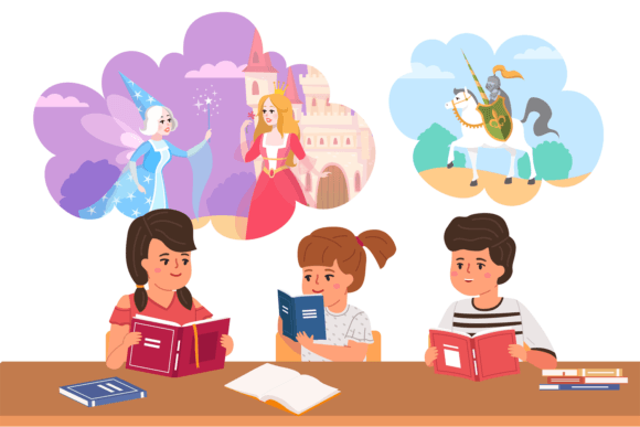 Download Kids Read Fairy Tales. Cartoon Children - Child Collection